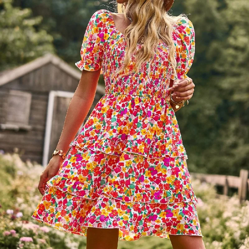 Luxury Fashion French Style Romantic Floral Print Dress