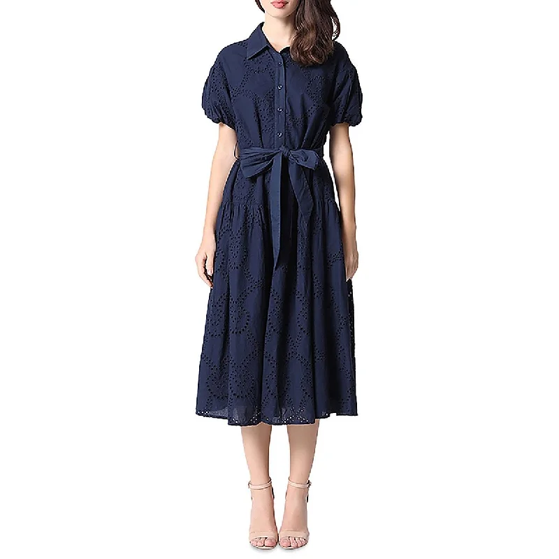 New Arrivals Gracia Womens Eyelet Button Up Midi Dress
