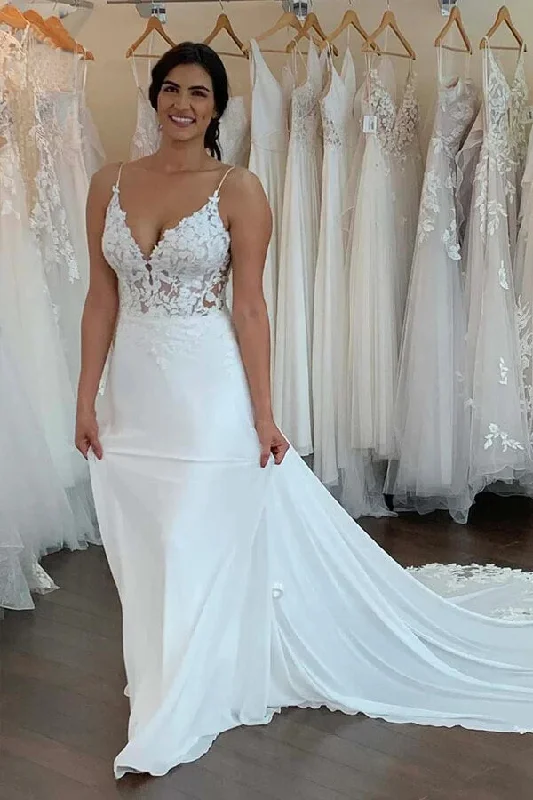 Winter Wardrobe Clearance Roycebridal Chiffon Spaghetti Straps Lace Appliques Bohemian Wedding Dresses, MW913 Winter Wardrobe Clearance Roycebridal Chiffon Spaghetti Straps Lace Appliques Bohemian Wedding Dresses, MW913