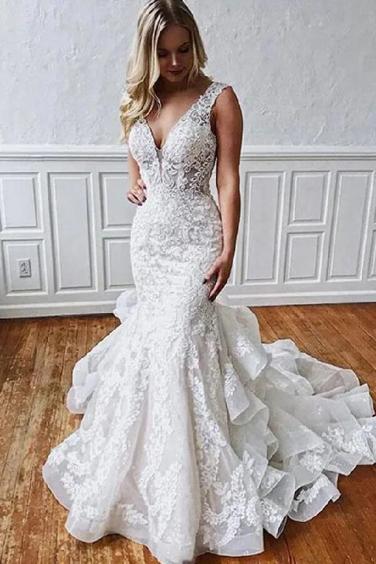 Clothes For Women Roycebridal Stunning Mermaid Tulle Lace Wedding Dresses With Ruffles, Bridal Gown, MW783