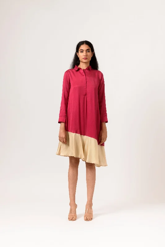 New Arrivals Wine-Ecru Asymmetrical Dress