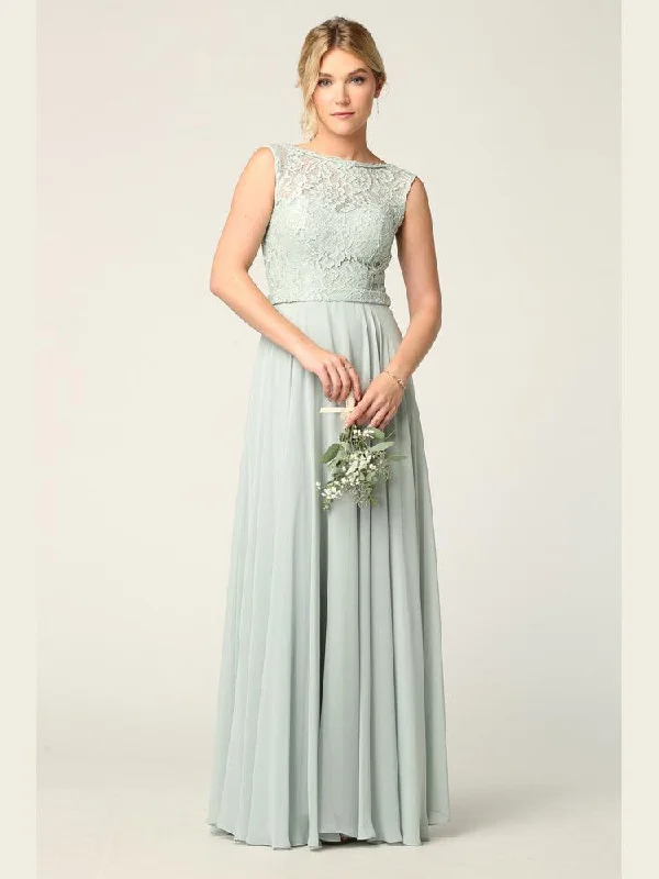 Cheap Women's Clothing Online Long Sleeveless Bridesmaids Lace Chiffon Dress