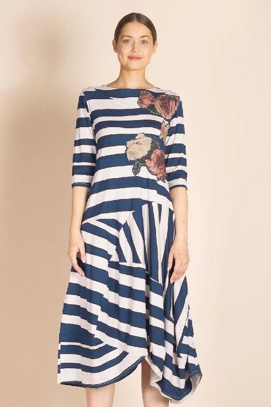 Women's Fashion Clothing Megan Salmon - M8335 Stripes Pieced Dress
