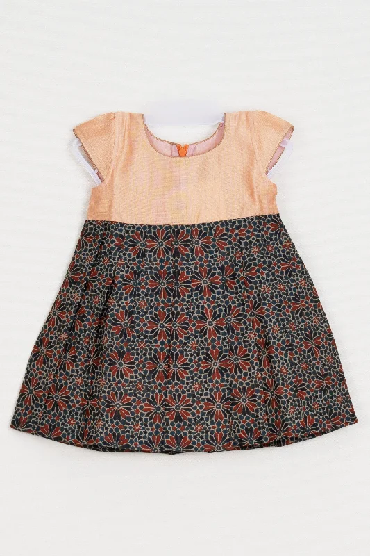 Women Clothing Soft Cotton Printed Brown Cotton Gown For Baby Girls With Contrasting Yoke Women Clothing Soft Cotton Printed Brown Cotton Gown For Baby Girls With Contrasting Yoke