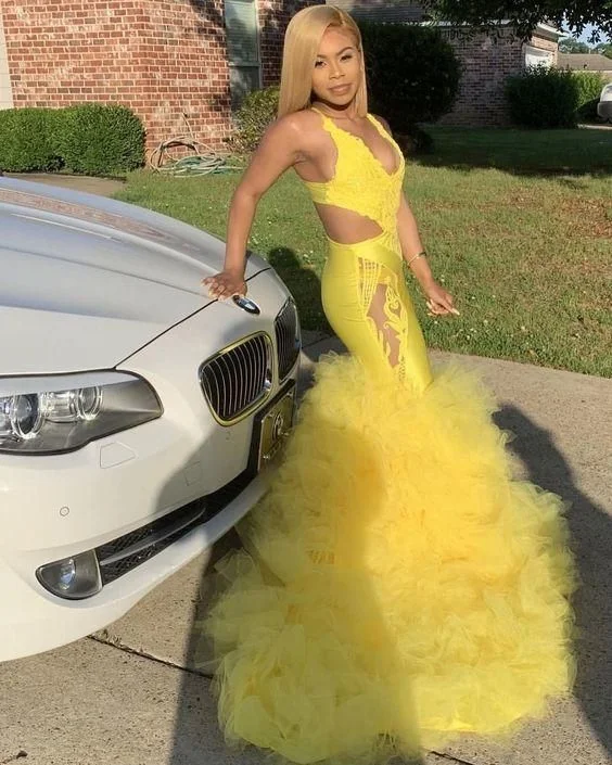 Explore What's New Yellow prom dress mermaid style for black girls        cg23410