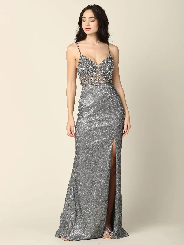 Limited Time Offer Prom Long Spaghetti Strap Formal Metallic Dress