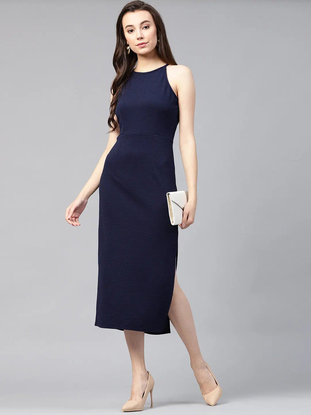 Wardrobe Refresh Solid Incut Fitted Midi Dress-ZL8130-XS