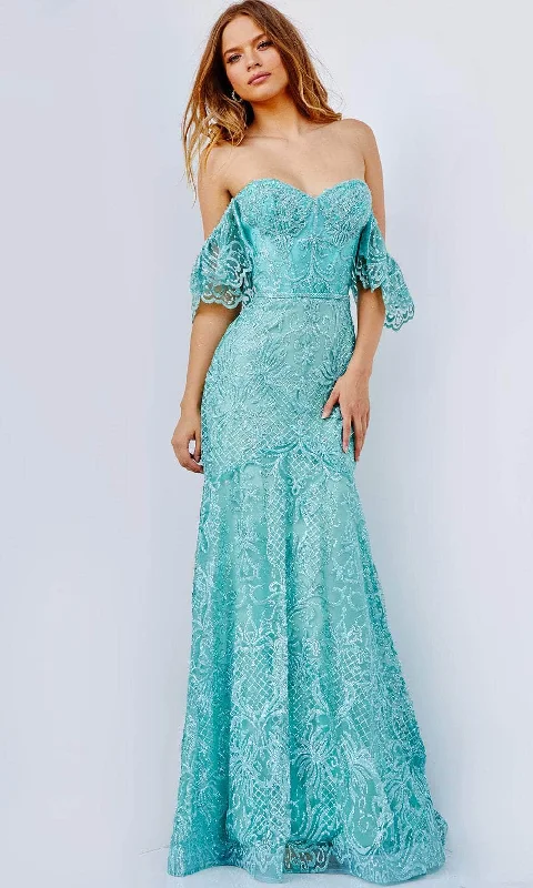 Everyday Wear JVN by Jovani JVN23986 - Draped Sleeve Glitter Prom Gown