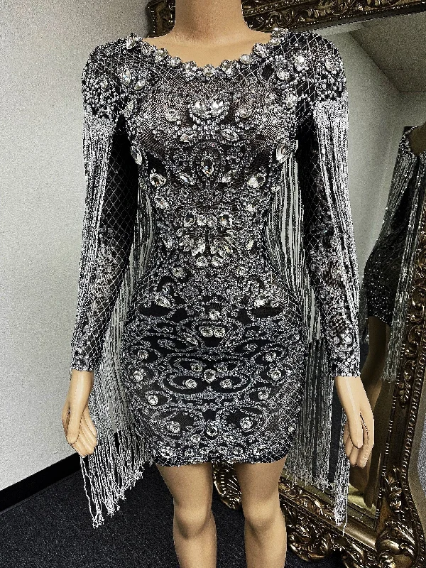 Day To Night Styles Rome Diamante Tassel Mini Dress (Ready To Ship)