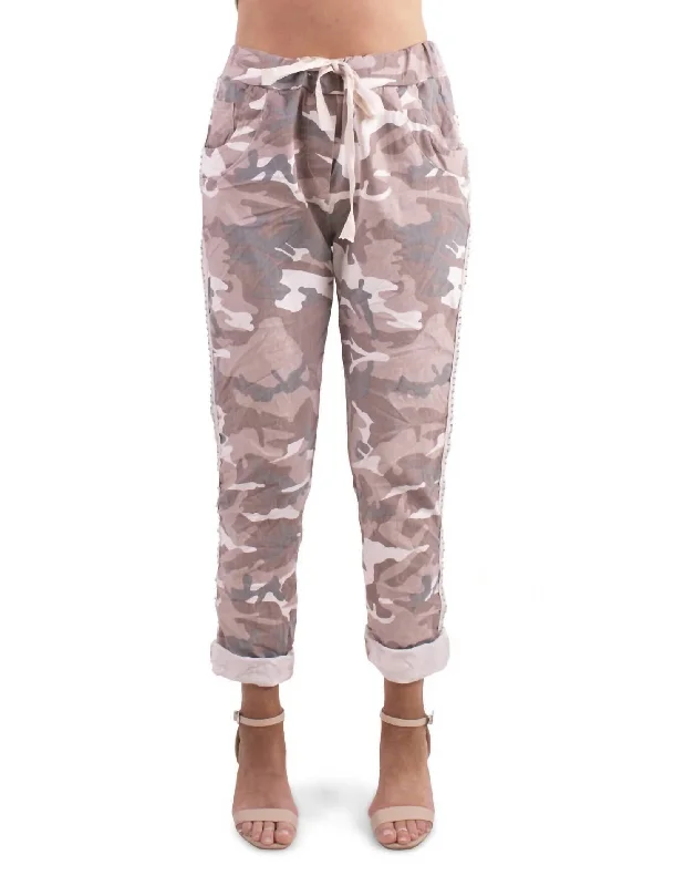 Timeless Elegance Redefined Stretch Camo Pants In Pale Pink