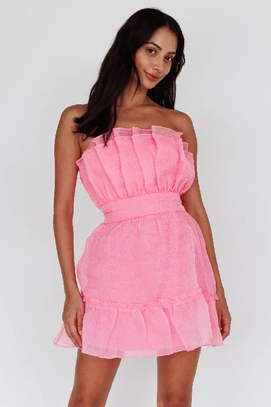 Fashion Essentials Marisela Strapless Frill Hem Mini Dress Peony Pink