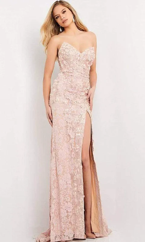 Timeless Elegance Redefined Jovani - 06168 Strapless Floral Lace Column Slit Gown