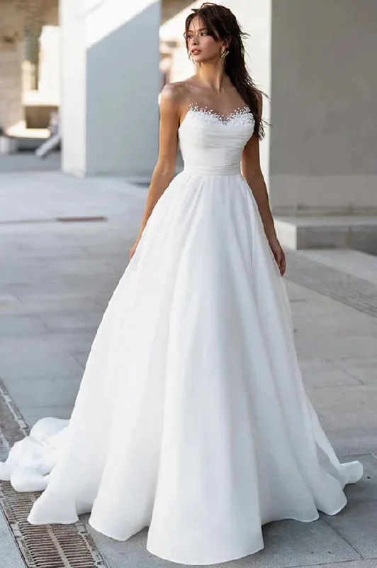 Chic Women’s Outfit Ideas Roycebridal Glamorous Satin A-line Sweetheart Modest Wedding Dresses With Pearls, MW1024 Chic Women’s Outfit Ideas Roycebridal Glamorous Satin A-line Sweetheart Modest Wedding Dresses With Pearls, MW1024