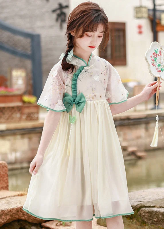 Affordable Women’s Clothing Sale Online Lovely Stand Collar Ruffled Patchwork Floral Bow Tulle Kids Long Dress Short Sleeve Affordable Women’s Clothing Sale Online Lovely Stand Collar Ruffled Patchwork Floral Bow Tulle Kids Long Dress Short Sleeve
