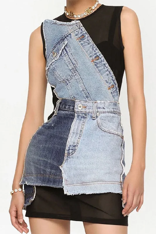 Bold Fashion Denim Patchwork Unique Mini Dress