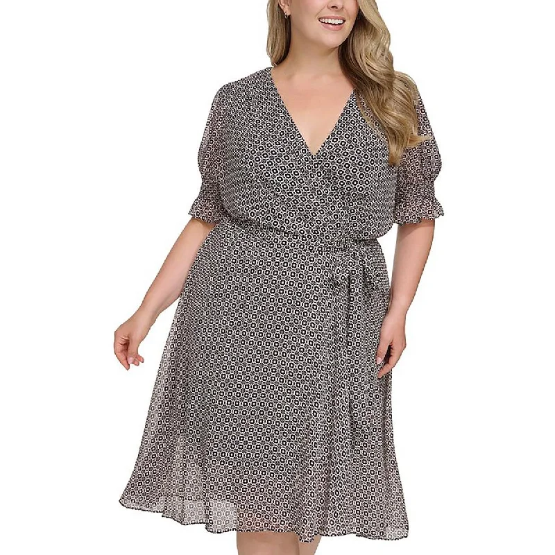 Fashionable Dresses for Women Tommy Hilfiger Womens Plus Chiffon Printed Midi Dress