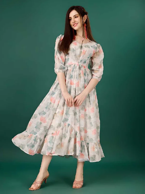 Shop Our Looks Plus Size Women's Georgette Floral Print Flared Midi Dress