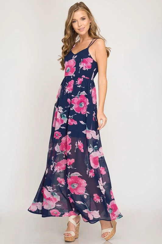 New Styles Just In Floral Print Chiffon Maxi Dress