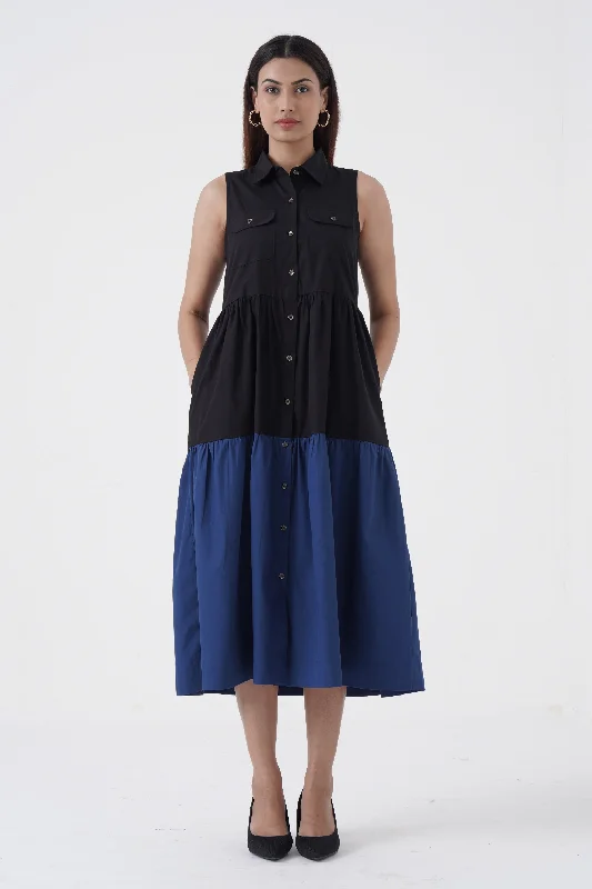 Vintage-Inspired Women's Apparel Affable - Shirt tier dress - Blue