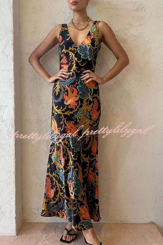 Evening Looks Forever Mine Satin Exclusive Botanical Print Slip Maxi Dress