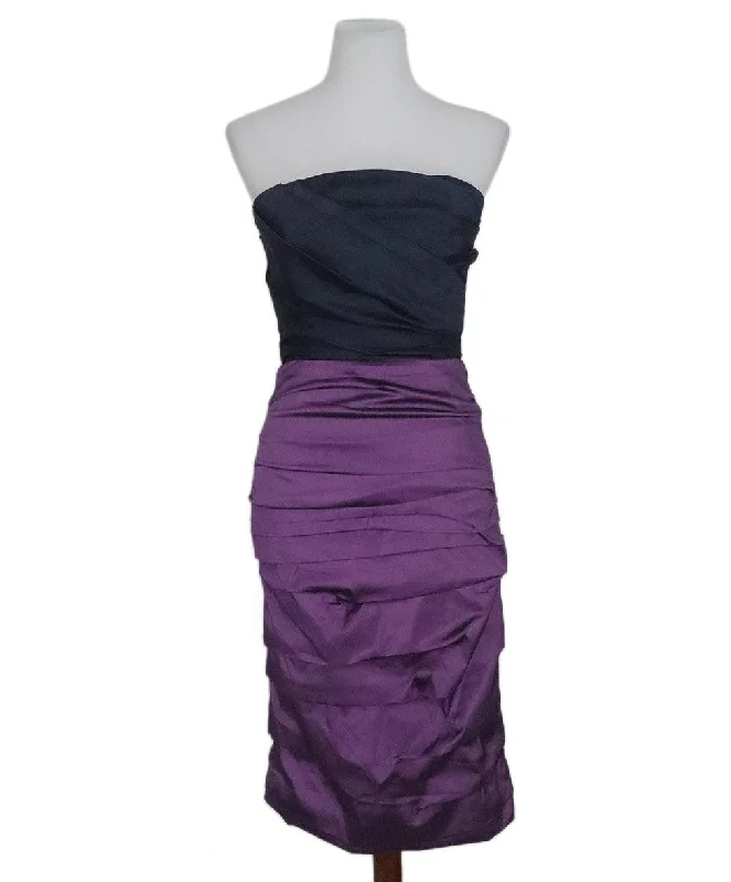 Flash Sales Dolce & Gabbana Navy & Purple Gathered Silk Dress sz 4