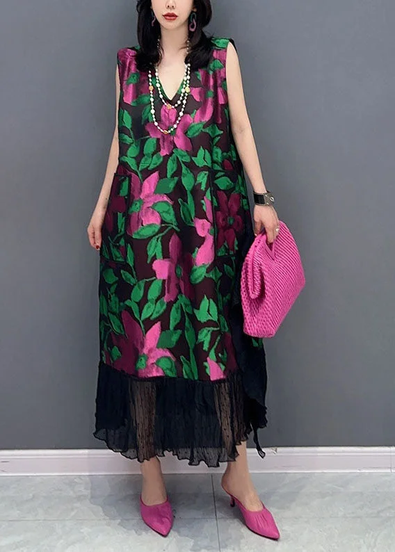 Online Boutiques Boutique Floral V Neck Patchwork Chiffon Dress Sleeveless