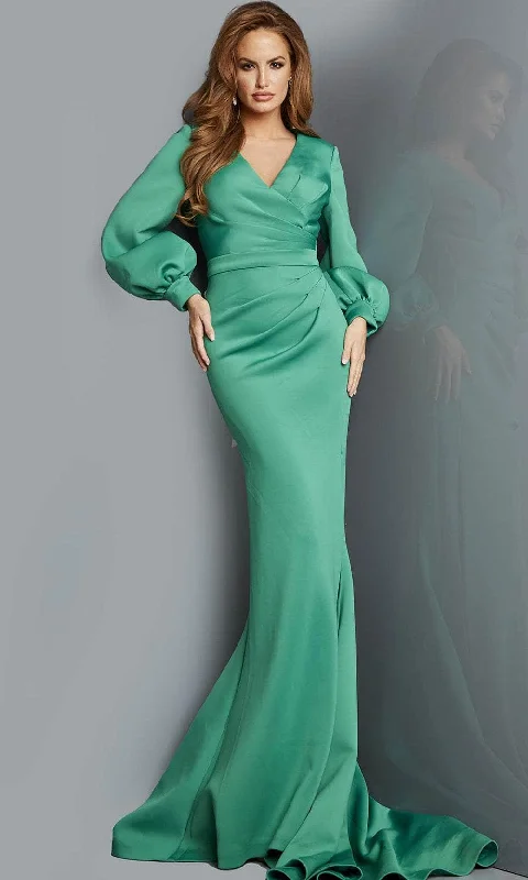 Plus Size Women Wear Jovani 07047 - V-Neck Bishop Sleeves Evening Gown