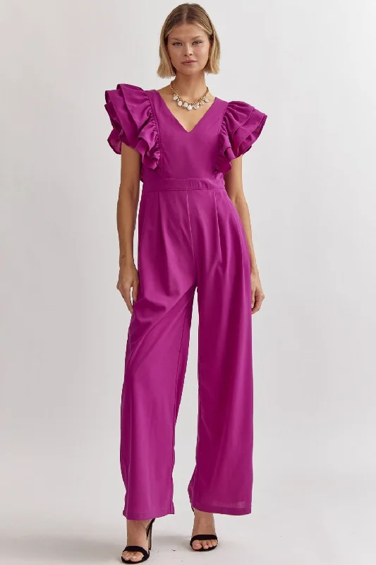 Get The Latest Trends Violet Ruffle Jumpsuit