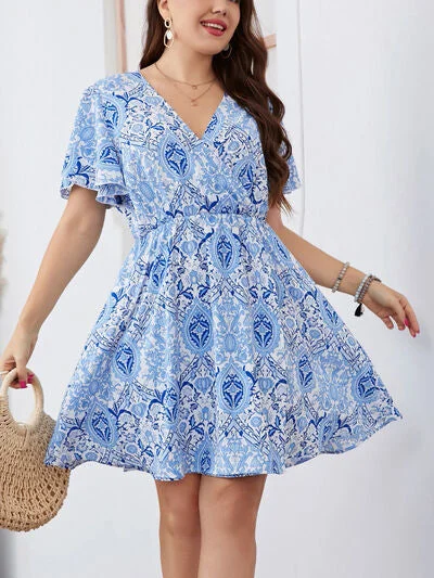 Bundle Offer Plus Size Surplice Flutter Sleeve Mini Dress