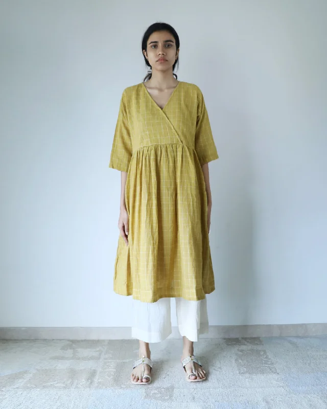 Modern Glamour Mustard Checks Organic Cotton Dress