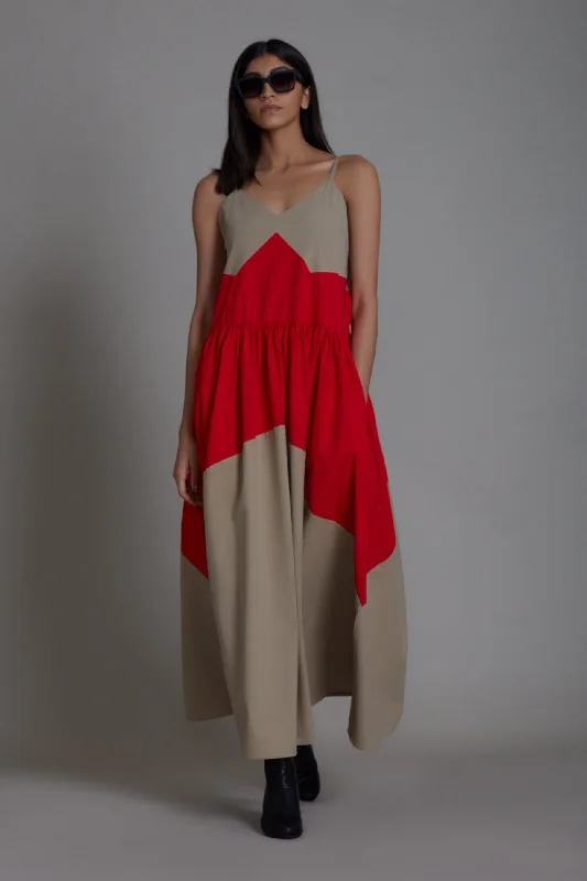 Stylish Statements Strap Beige & Red Dress