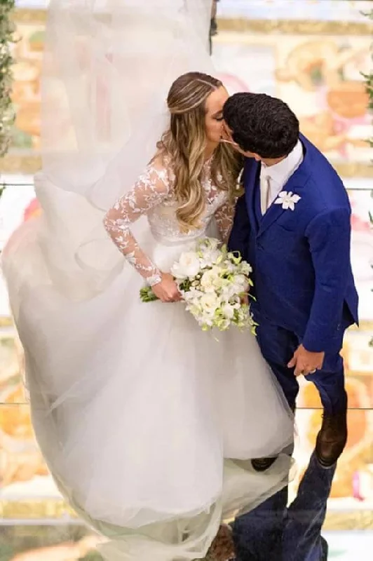 Chic Women’s Clothing Roycebridal Tulle A-line Illusion Floral Lace Long Sleeves Wedding Dresses, Bridal Gown, MW937 Chic Women’s Clothing Roycebridal Tulle A-line Illusion Floral Lace Long Sleeves Wedding Dresses, Bridal Gown, MW937