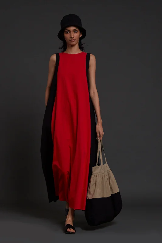 Trendy Urban Attire Red Colour Block Dress