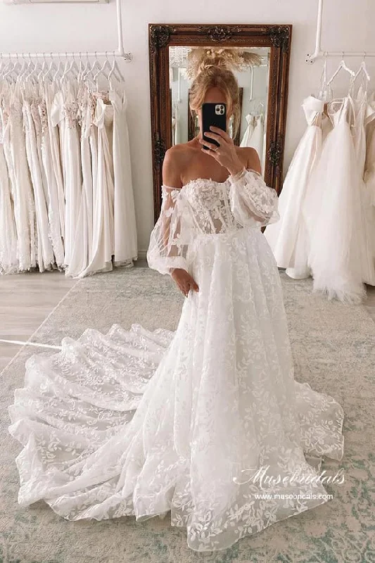 Woman Clothing Roycebridal Tulle A-line Sweetheart Lace Wedding Dresses With Detachable Sleeves, MW875 Woman Clothing Roycebridal Tulle A-line Sweetheart Lace Wedding Dresses With Detachable Sleeves, MW875