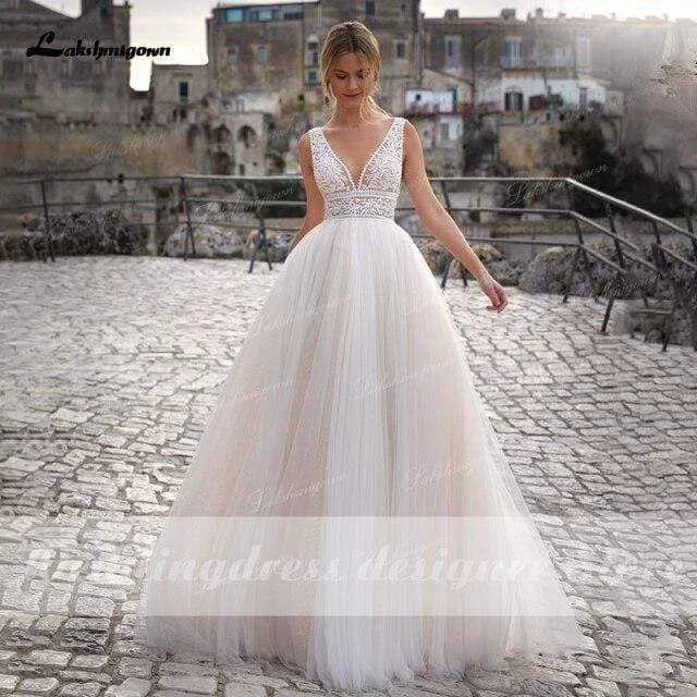 Online Clothing Stores Roycebridal Summer Beach A-Line Princess Wedding Dresses V Neckline