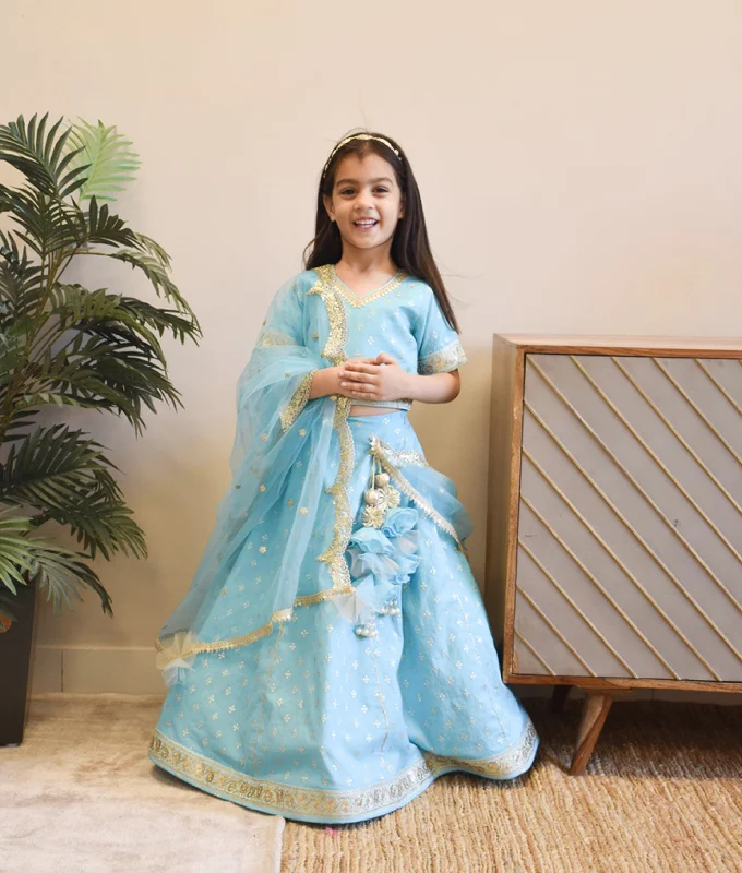 Style Redefined Pre-Order - Blue Chanderi Choli with Lehenga  for Girls
