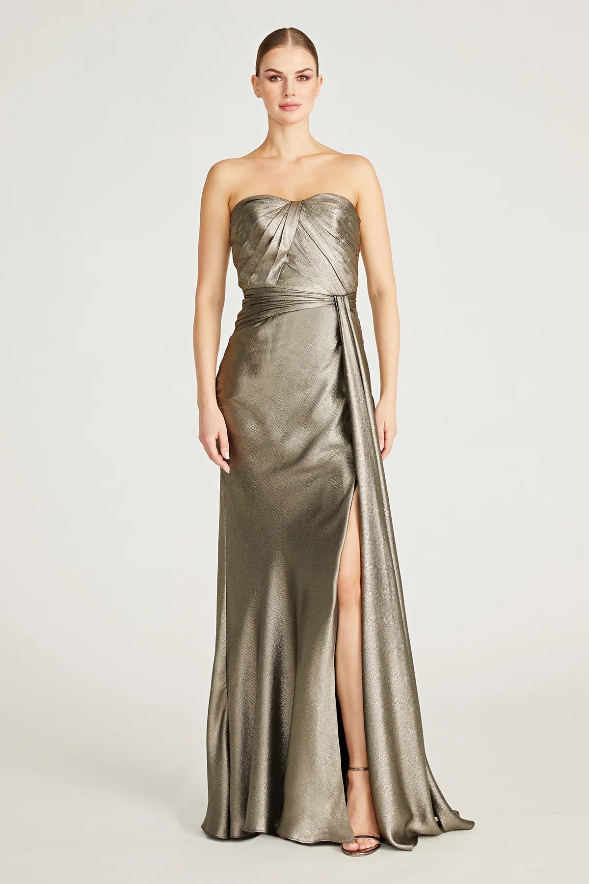 Trend Forward Threads Farren Strapless Draped Gown - Pewter