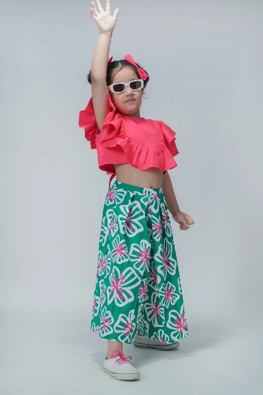 Trendsetter's Closet Girls Culottes Pant Ruffle Top Set-Green