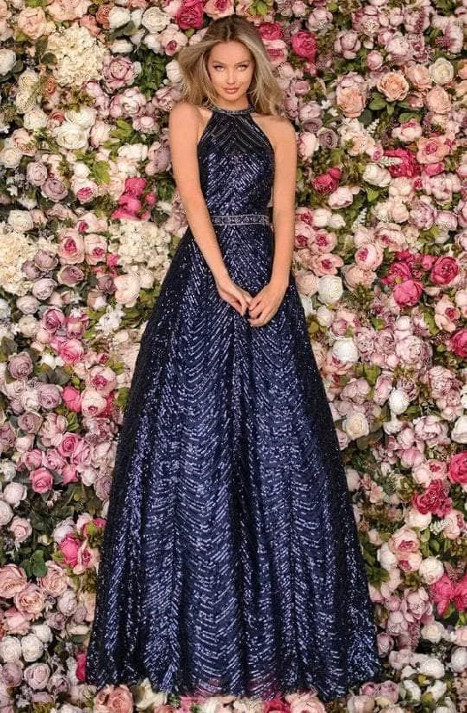 Attire Sale Clarisse - 5112 High Halter Neck Sequined Long Gown