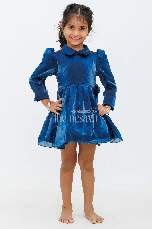 Winter Wardrobe Clearance Navy Blue Glaze Organza Bishop Sleeve Party Dress with Cutaway Collar for Girls Winter Wardrobe Clearance Navy Blue Glaze Organza Bishop Sleeve Party Dress with Cutaway Collar for Girls