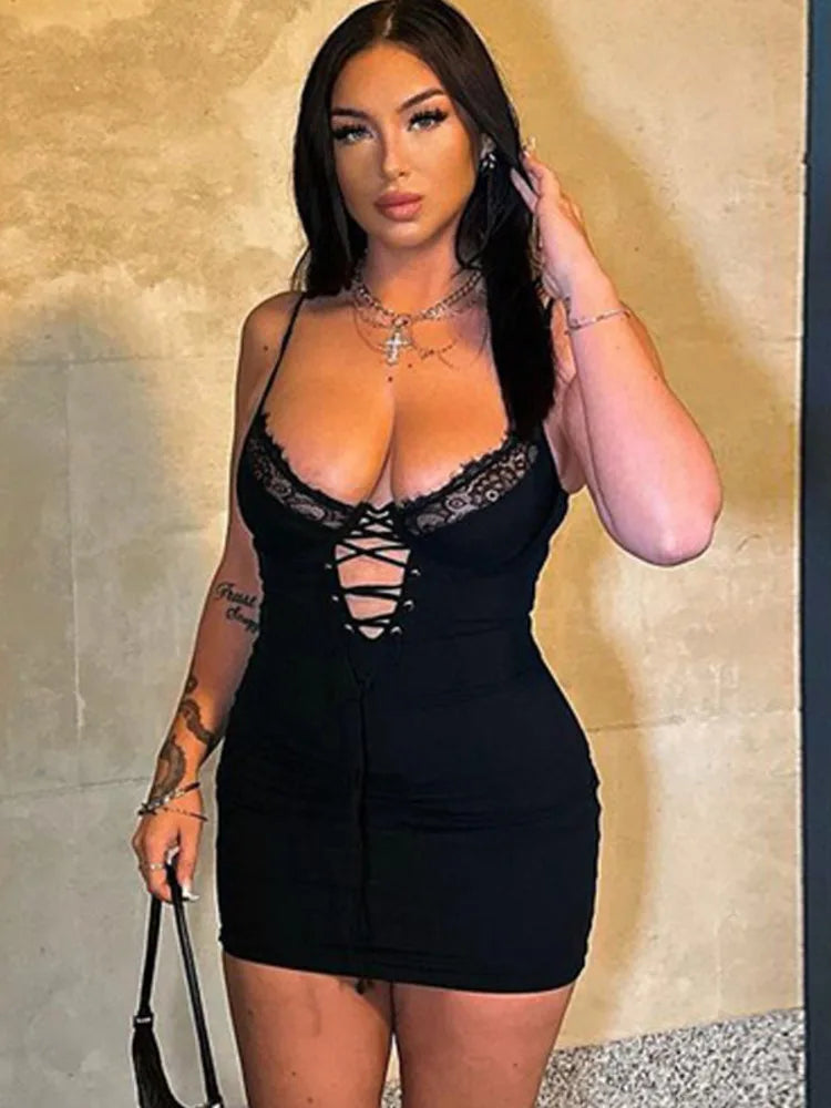 Luxury Women’s Clothing DressBetty - 2024 Black Lace Spaghetti Strap Backless Mini Dress Cut Out Dresses Luxury Women’s Clothing DressBetty - 2024 Black Lace Spaghetti Strap Backless Mini Dress Cut Out Dresses