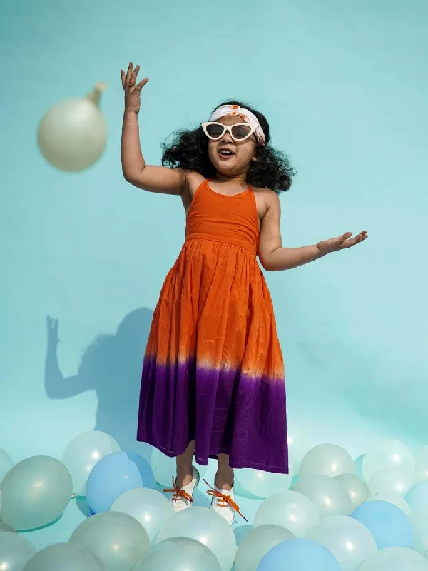 Mega Sale Girls Maxi Dress Tie Dye Ombre -Orange