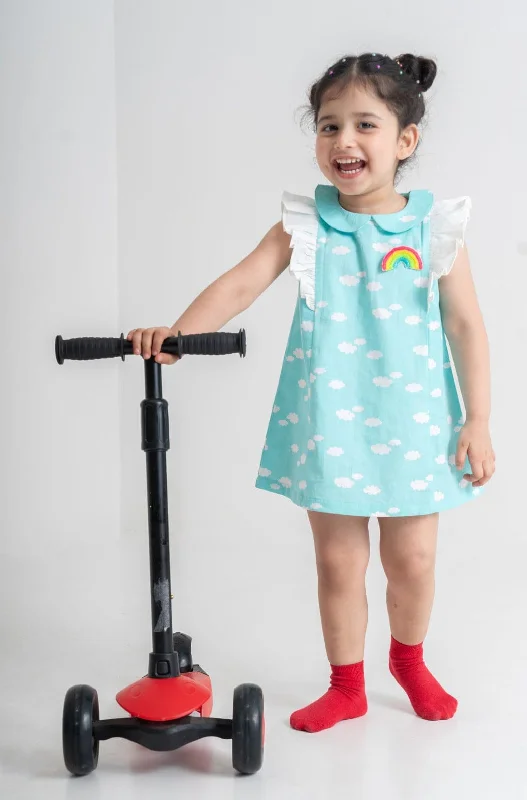 Casual Yet Stylish Separates Pre-Order: Girls Rainbows & Ruffles Cloud Dress-Blue