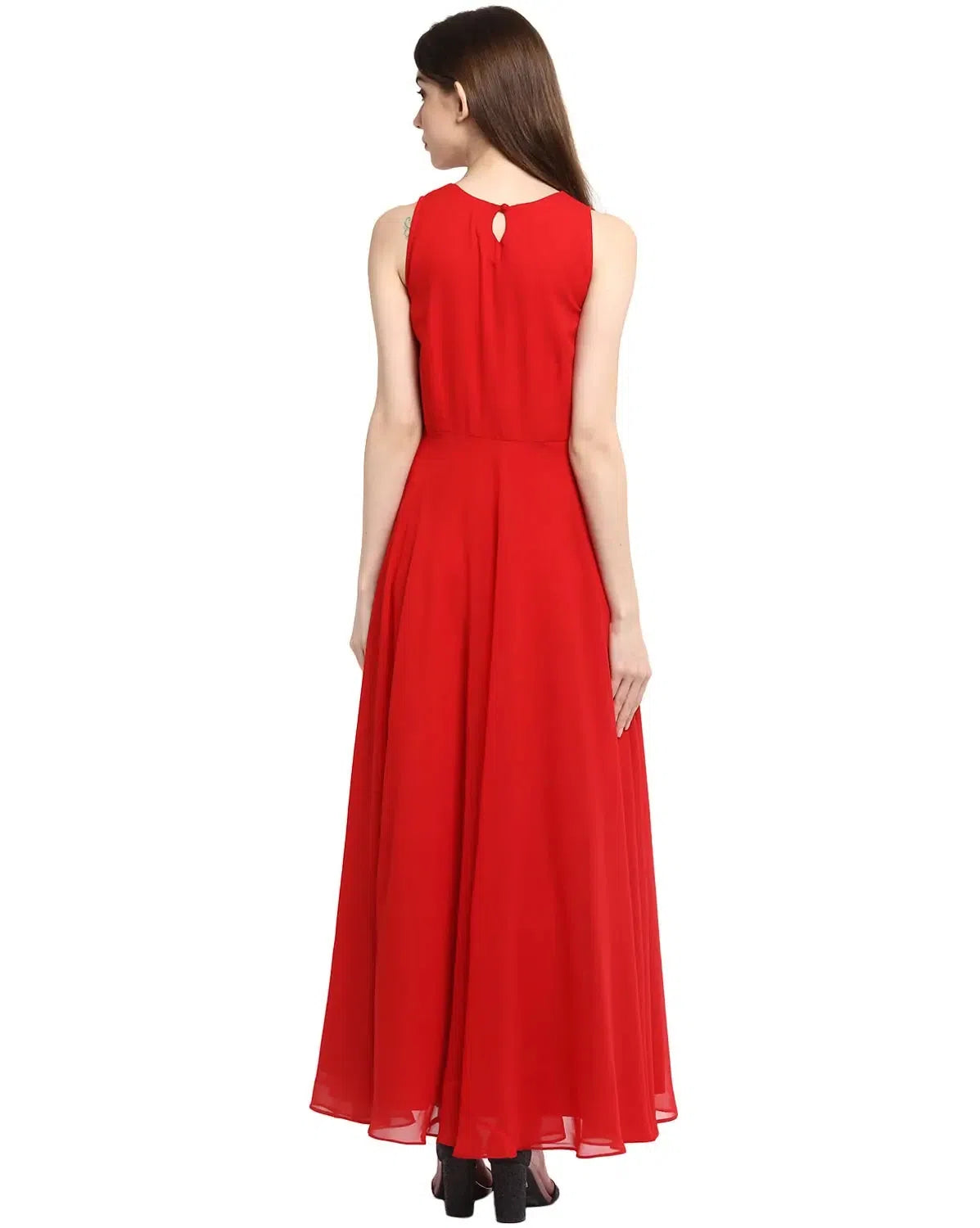 Discount Price Red Solid Maxi Dress in Red