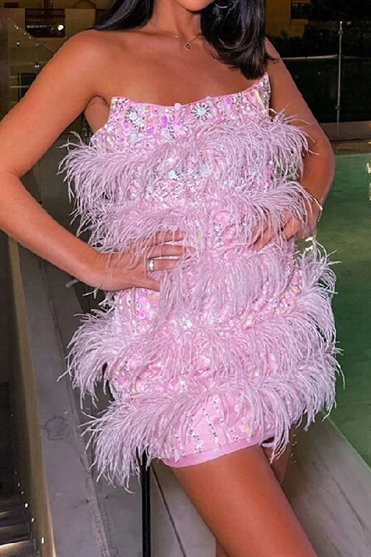 Women's Clothes Online Shopping Feather Patchwork Luxe Sequined Mini Dress