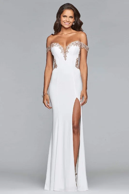 Special Offers Faviana - S10001 Off-Shoulder Jersey Sheath Gown