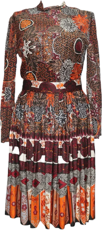 Seasonal Trends 70s Leslie Fay Garnet/Orange Floral Dress    w32