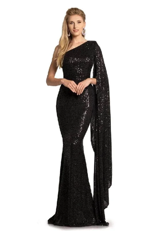 Mega Sale Johnathan Kayne - Long Cape Sleeve Mermaid Prom Gown 2190 - 1 pc Black In Size 14 Available