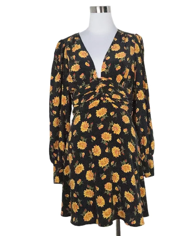 Online Boutiques Clothing Veronica Beard Black & Yellow Floral Dress sz 2