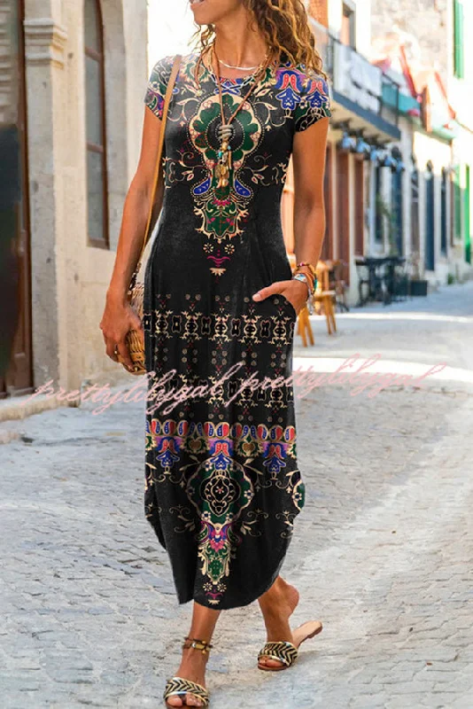 Latest Trends Ada Ethnic Floral Pocketed Daily /vacation Stretch Midi Dress